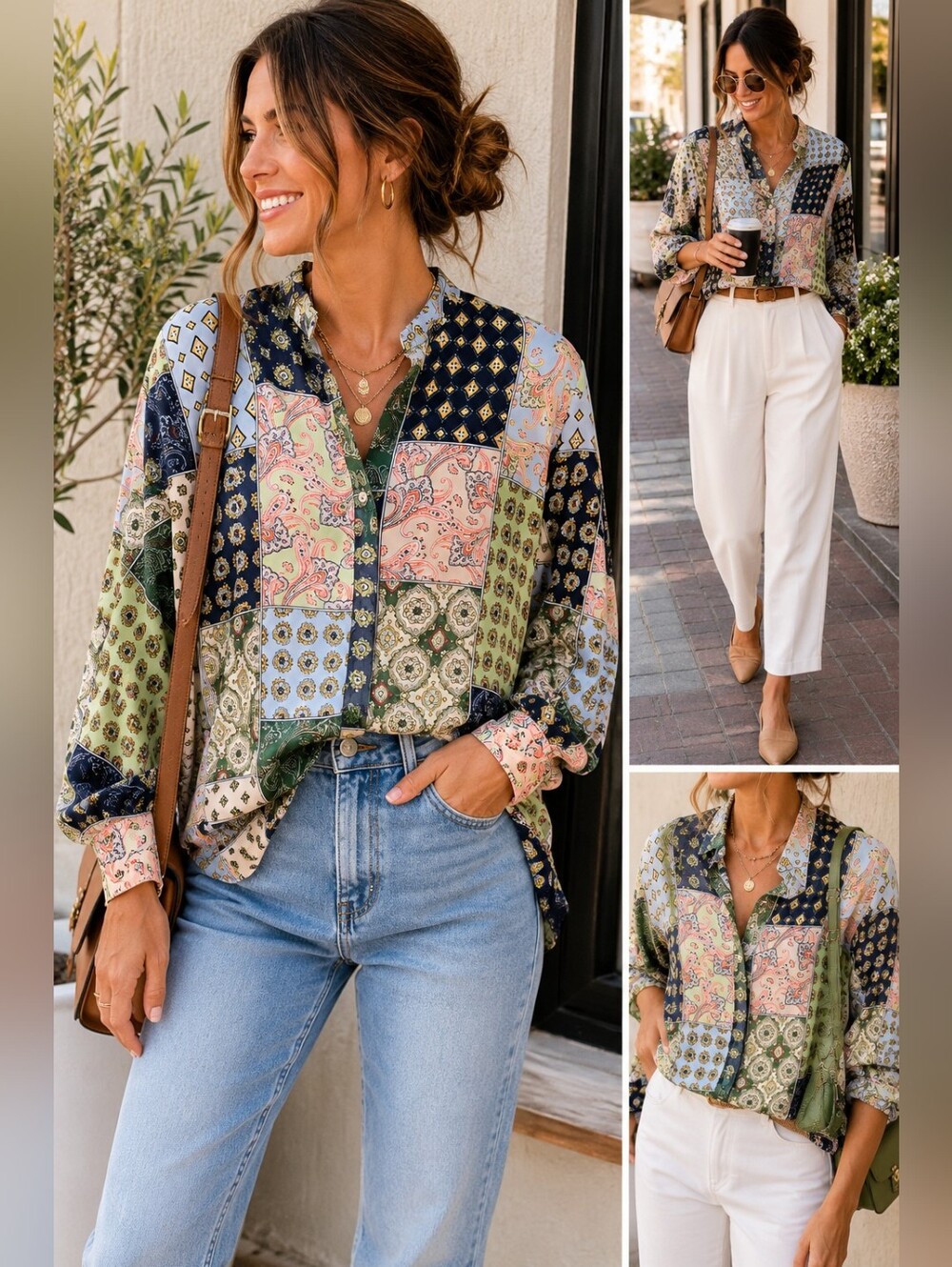 Zara Patchwork Paisley Scarf Print Blouse, Oversized Fit, Size Small